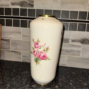 Large Lindner Kueps Bavaria Vintage porcelain Vase with Pink Roses Stamped